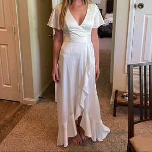 DB Flutter Sleeve Stretch Satin Dress